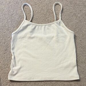 Ribbed Spaghetti Strap Crop Tank Top - Cream